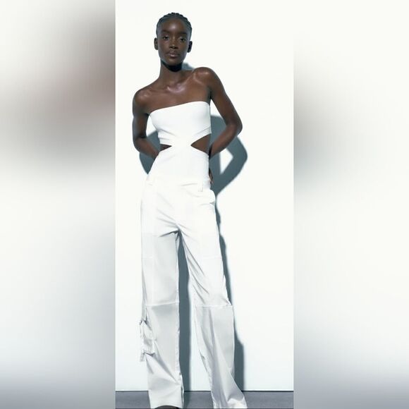 Zara Strapless ribbed bodysuit size M white - Picture 1 of 5